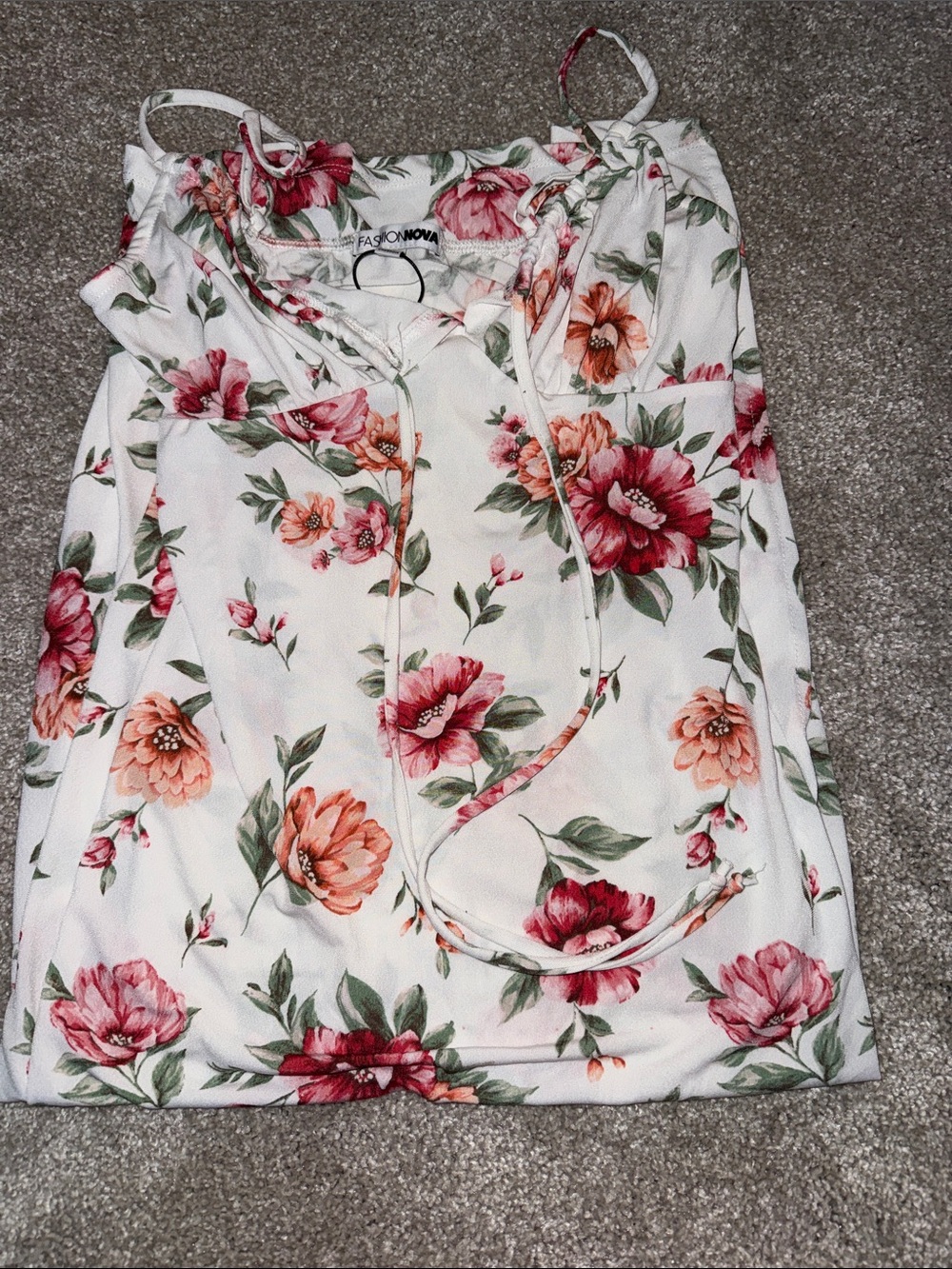 Fashion Nova White Floral Cami Dress with Pink & Peach Blooms